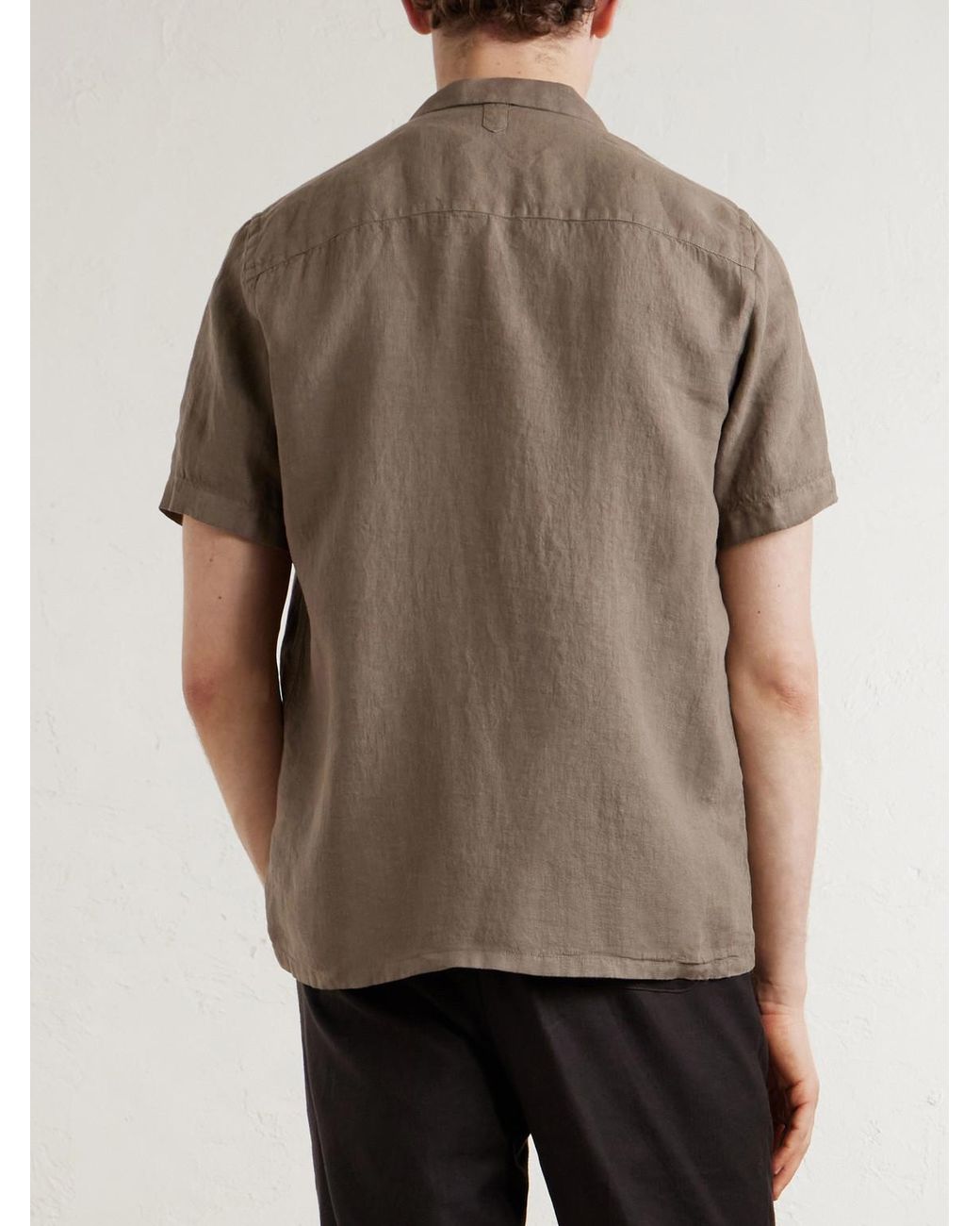 Canali Gray Camp-Collar Linen Shirt for men
