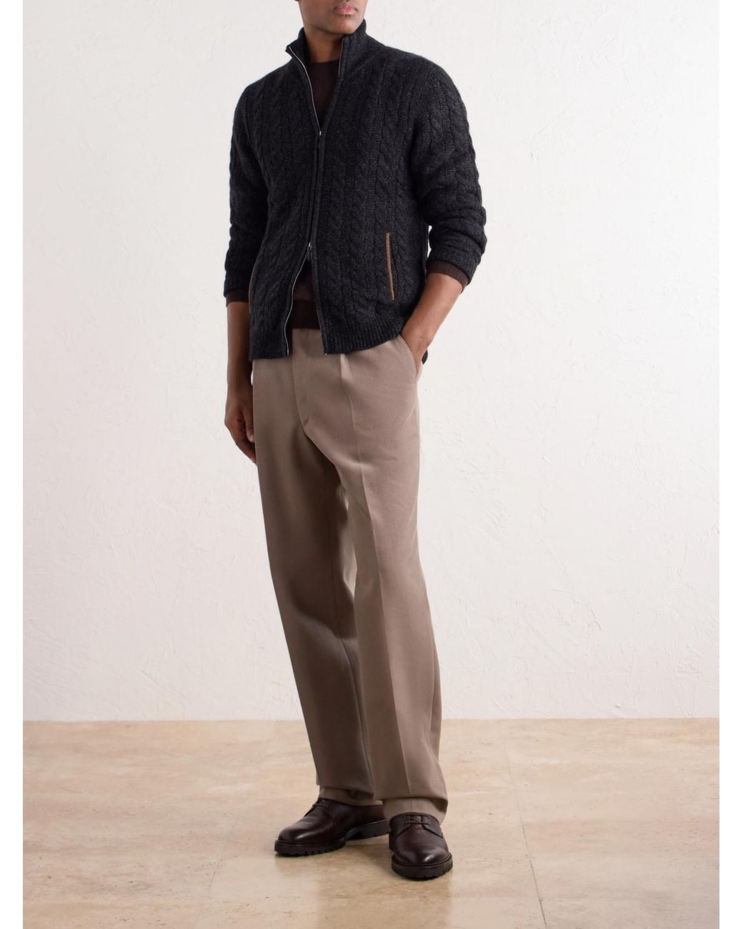 N.Peal Cashmere Blue Richmond Cable-Knit Cashmere Cardigan for men