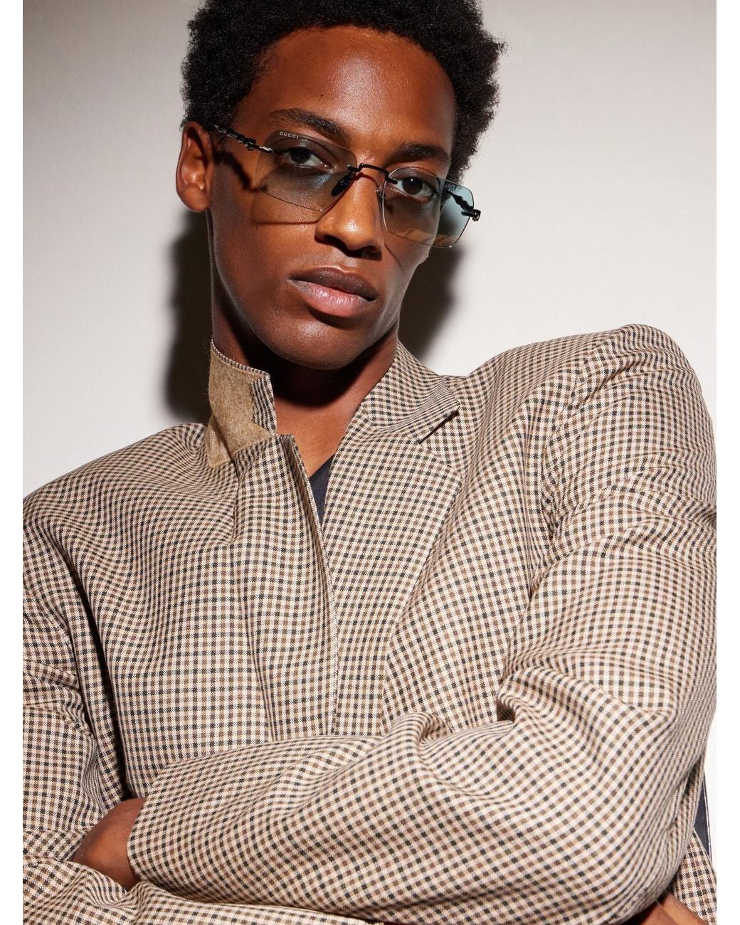 Gucci Blue Bamboo Square-Frame Gunmetal-Tone Sunglasses for men