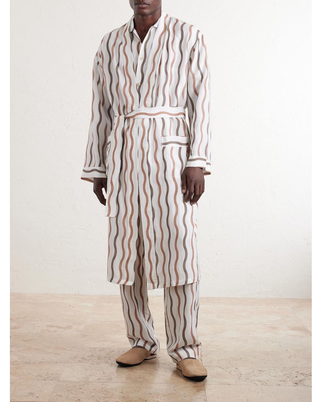 Frescobol Carioca White La Marzocco Striped Belted ® And Linen-blend Pyjamas for men