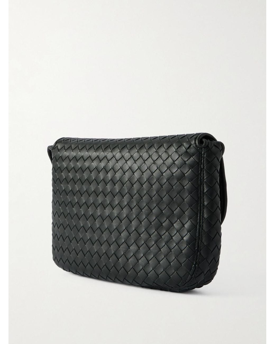 Bottega Veneta Black Intrecciato Leather Messenger Bag for men
