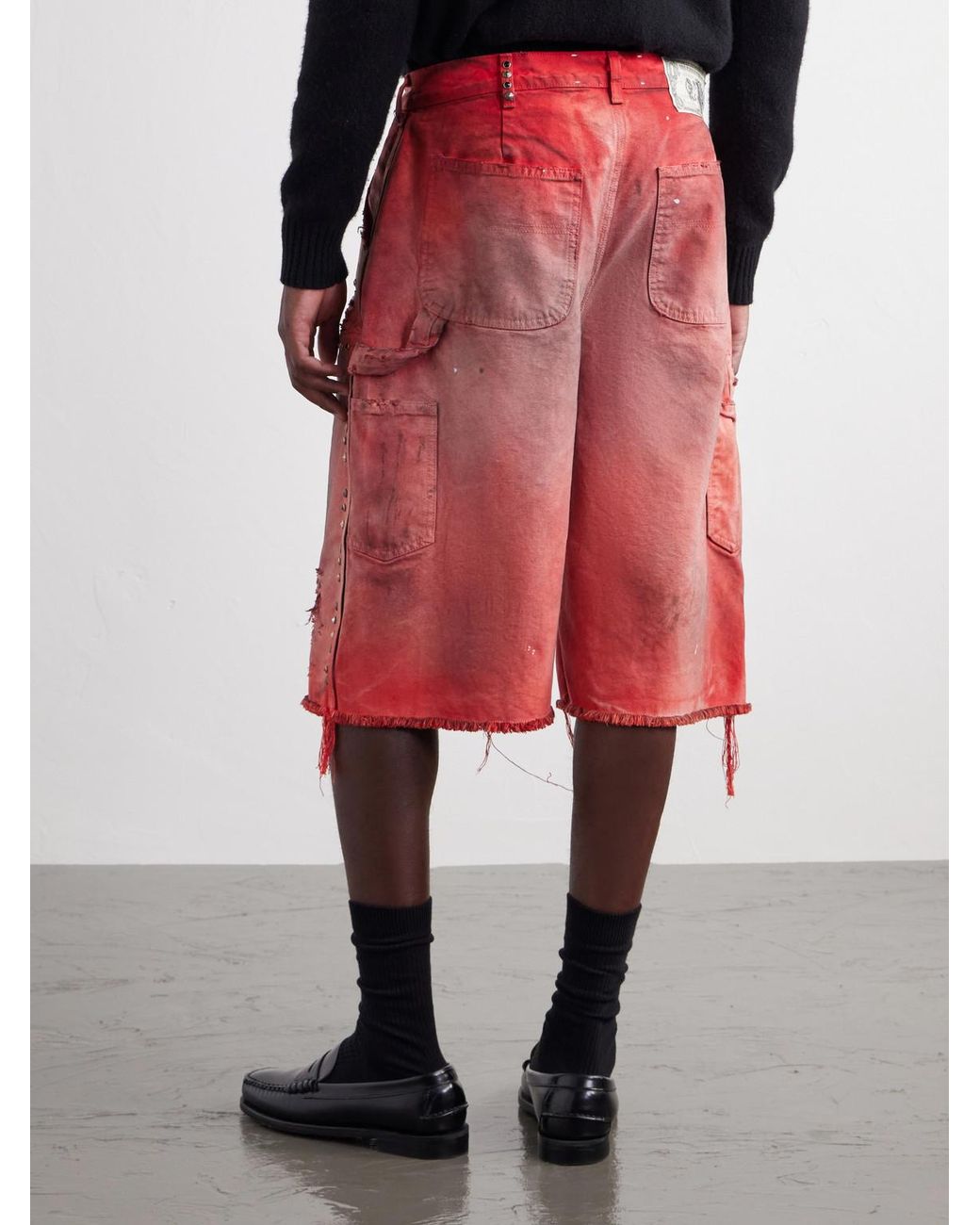 Satoshi Nakamoto Red Danny's Straight-Leg Embellished Distressed Denim Shorts for men