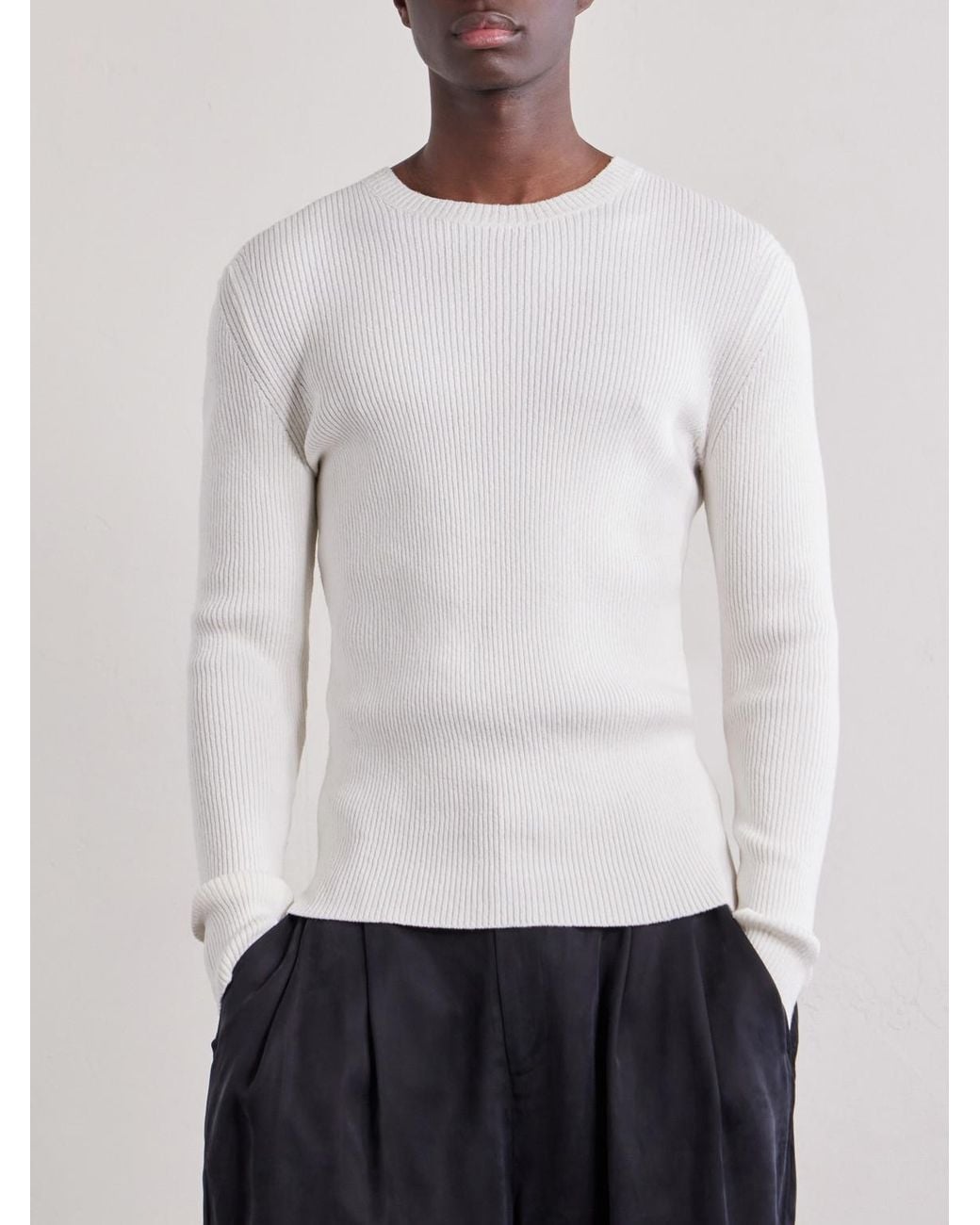 Our Legacy White Ribbed Knit Silk Sweater for men