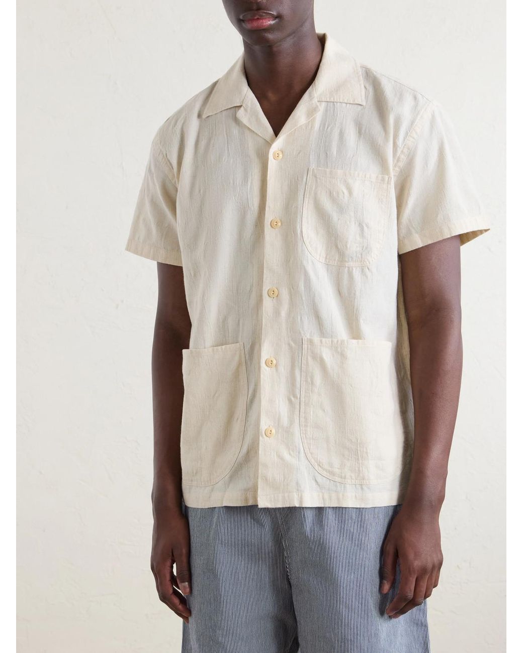 Drake's Natural Camp-Collar Linen Shirt for men