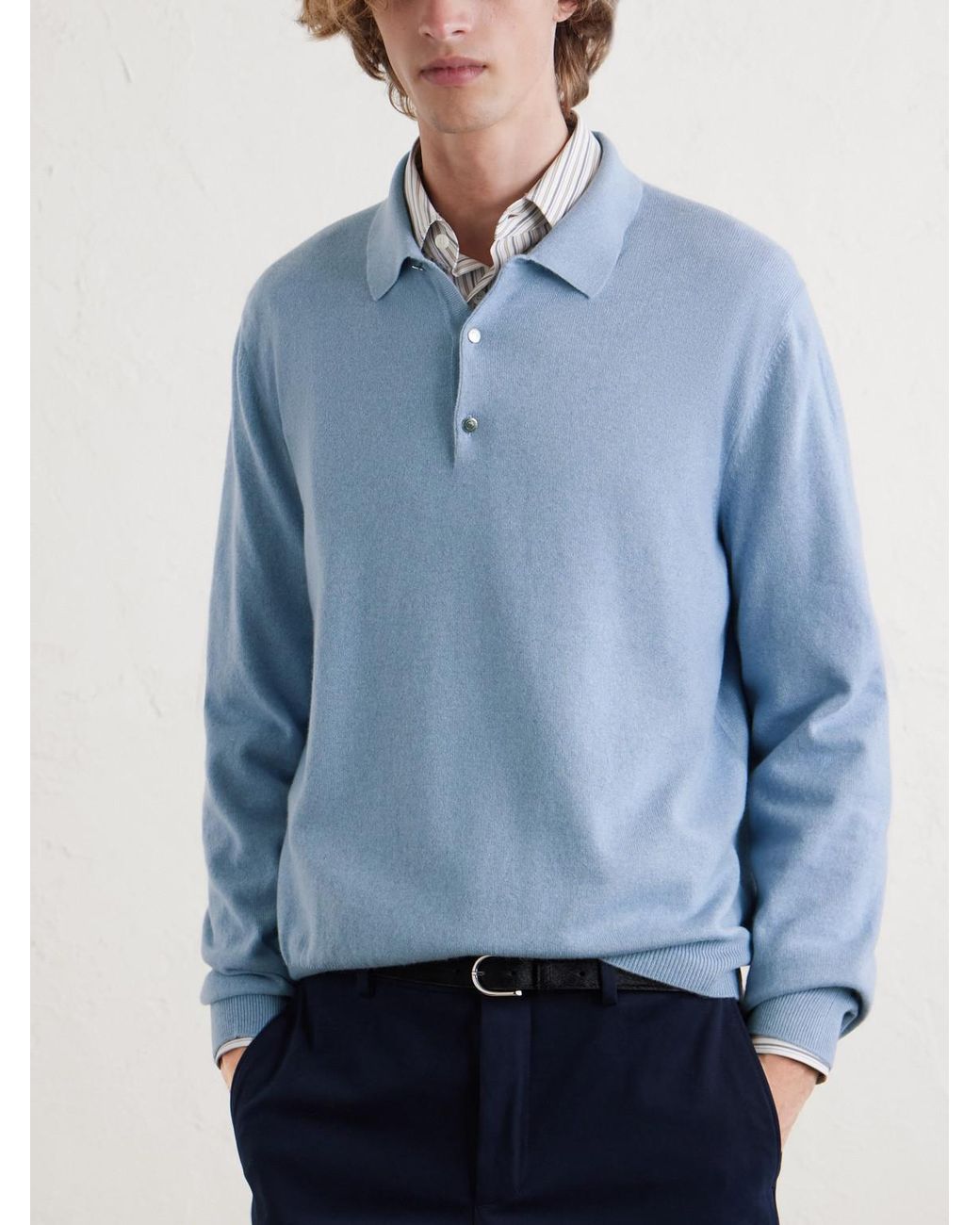 Loro Piana Blue Cashmere Polo Shirt for men