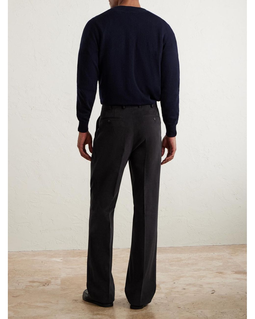 Saman Amel Black Amo Straight-Leg Brushed Cotton-Blend Twill Sui Trousers for men