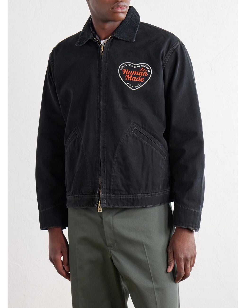 Human Made Blue Logo-Embroidered Corduroy-Trimmed Cotton-Twill Blouson Jacket for men