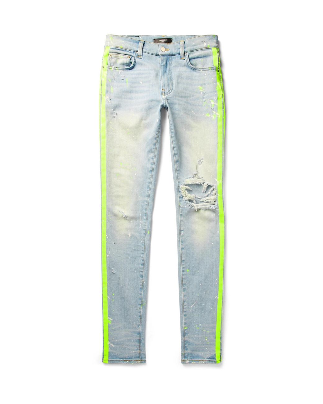 Amiri Broken Painter Skinny-fit Neon-striped Distressed Stretch-denim Jeans  in Light Blue (Blue) for Men | Lyst