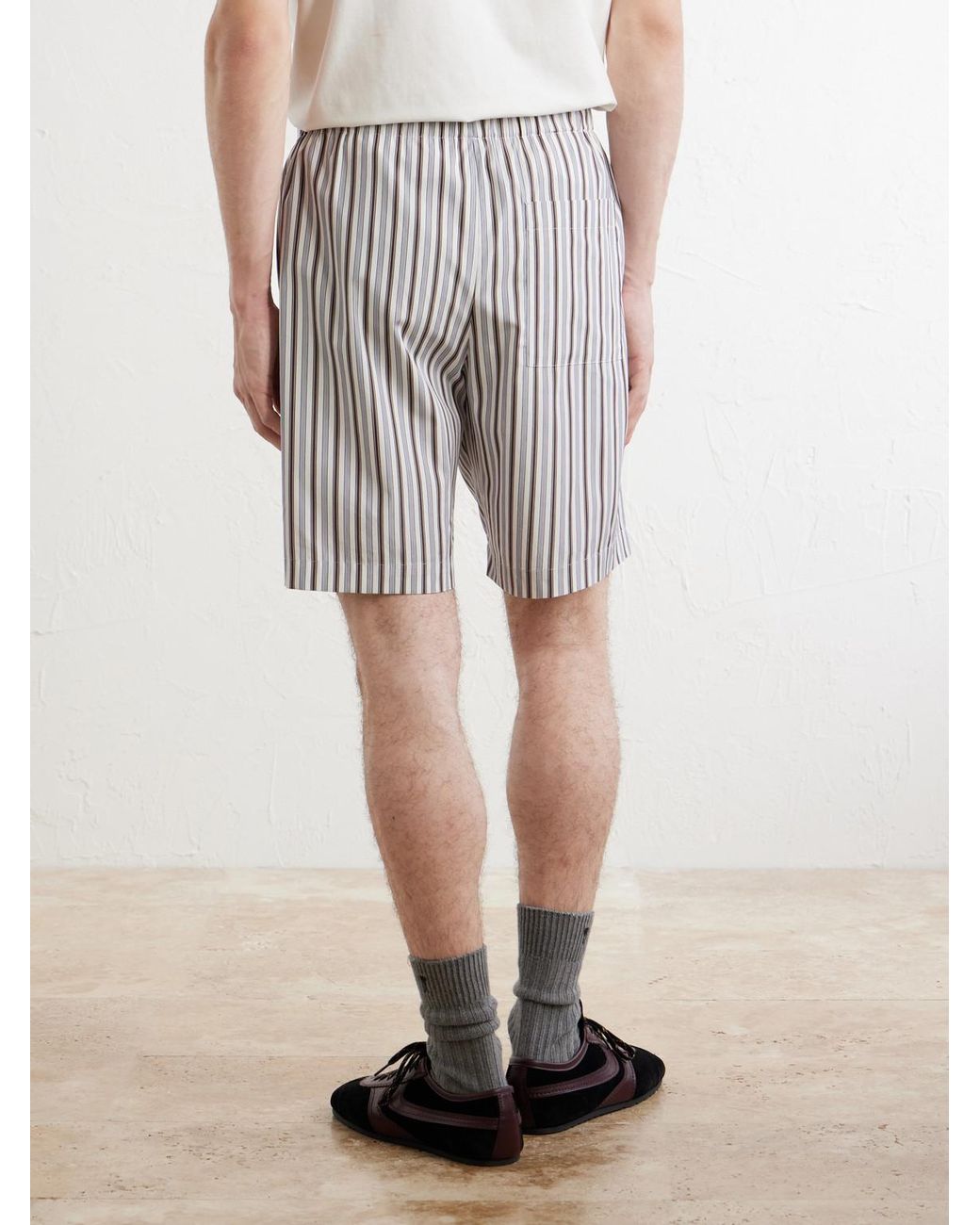 Dries Van Noten White Piperi Straight-Leg Striped Cotton Shorts for men