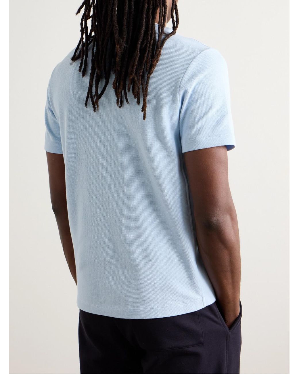 Thom Browne Blue Logo-Appliquéd Striped Cotton-Piqué T-Shirt for men