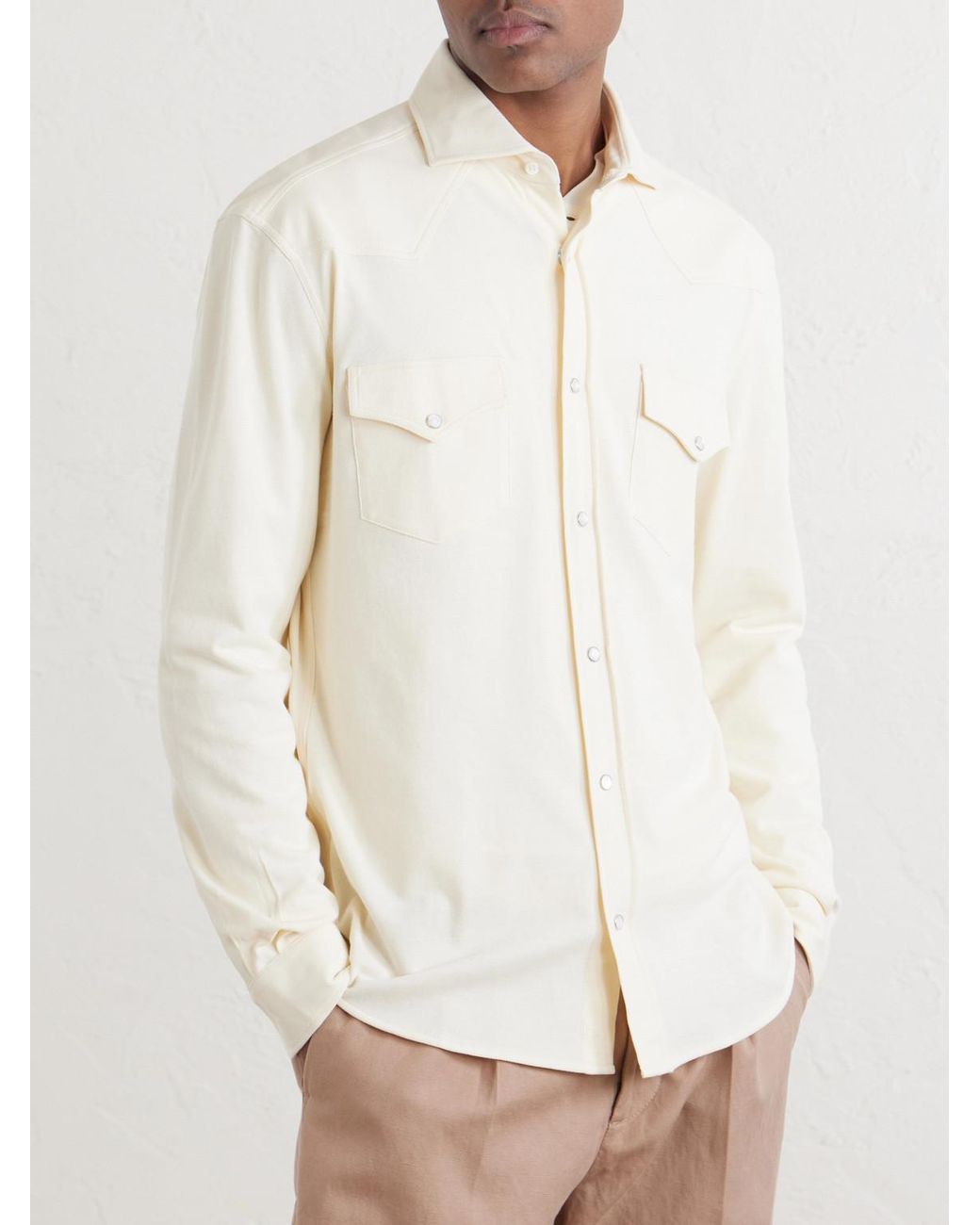 Brunello Cucinelli Natural Honeycomb-Knit Cotton Shirt for men