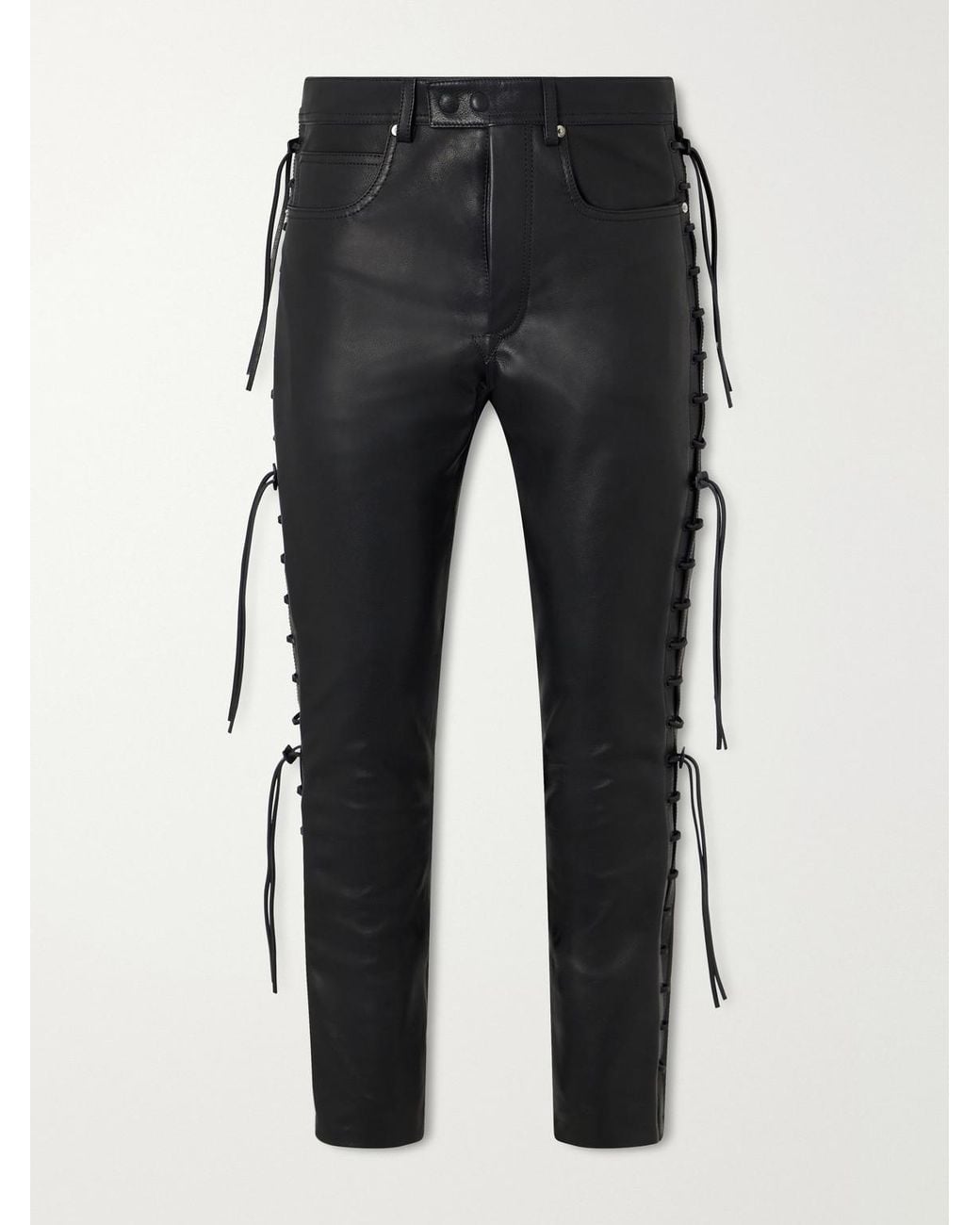 Tom Ford Black Straight-Leg Full-Grain Leather Trousers for men