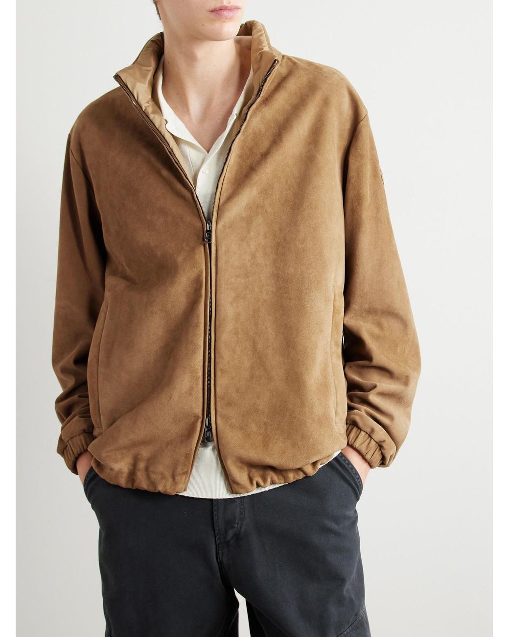 Moncler Natural Turbat Logo-Appliquéd Reversible Suede And Airsoft Shell Jacket for men