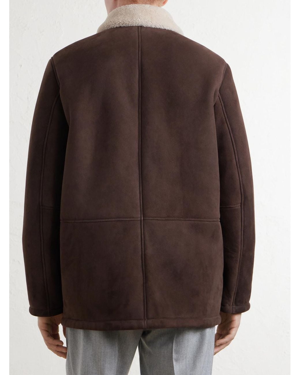 Canali Brown Shearling-Trimmed Suede Jacket for men