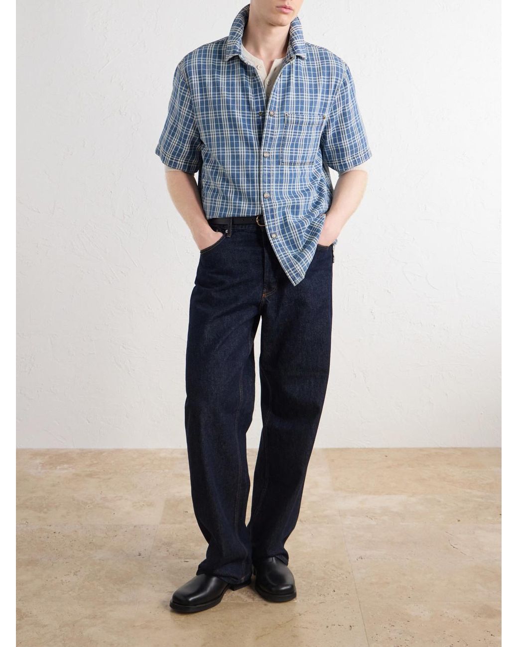 Burberry Blue Logo-Appliquéd Checked Denim Shirt for men