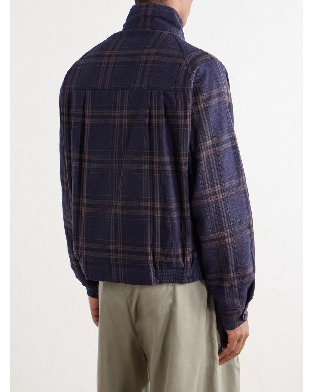 Kardo Blue Stanley Embroidered Checked Cotton Bomber Jacket for men