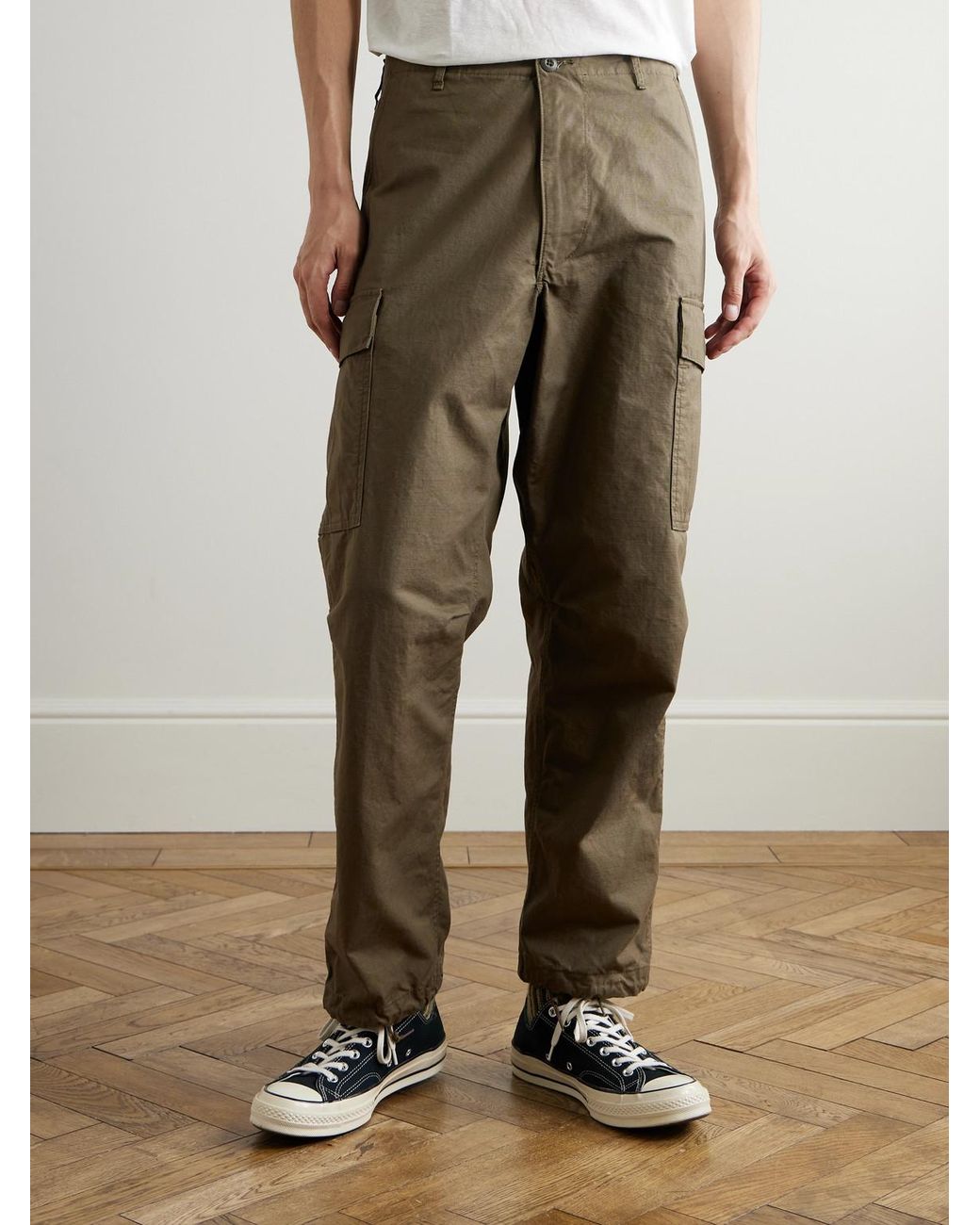 Orslow Green Cotton-Ripstop Cargo Trousers for men