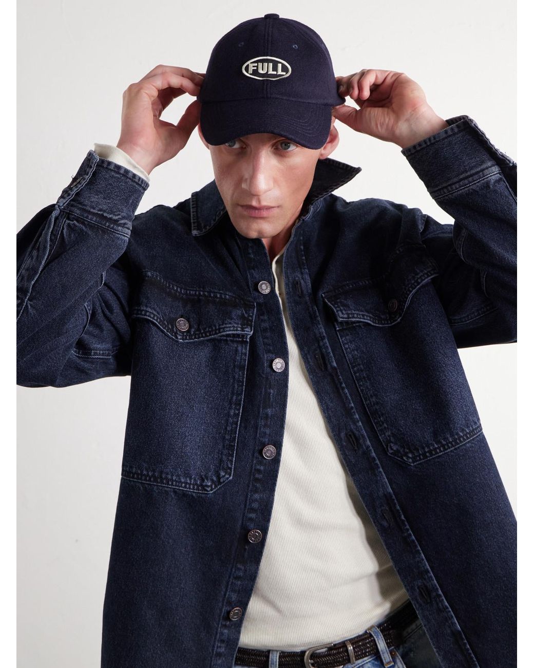 Fullcount Blue Logo-Appliquéd Wool-Blend Cap for men