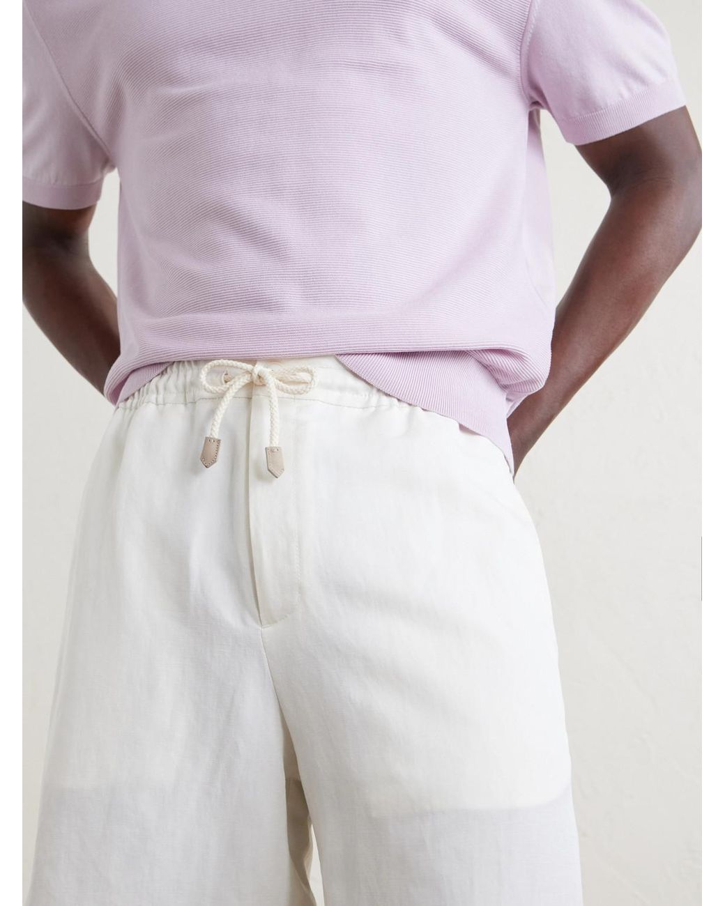 Canali White Straight-Leg Linen And Silk-Blend Bermuda Shorts for men