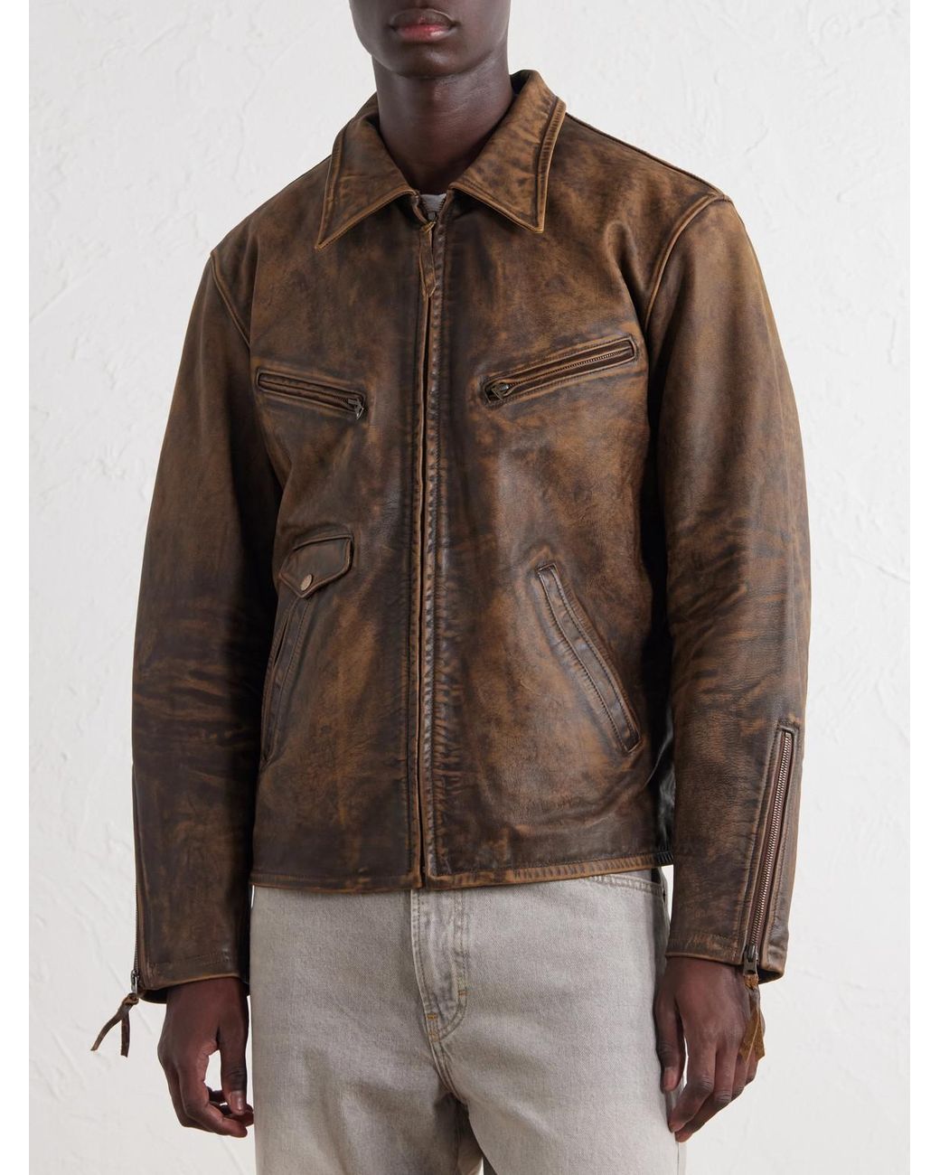 RRL Brown Distressed Leather Jacket for men