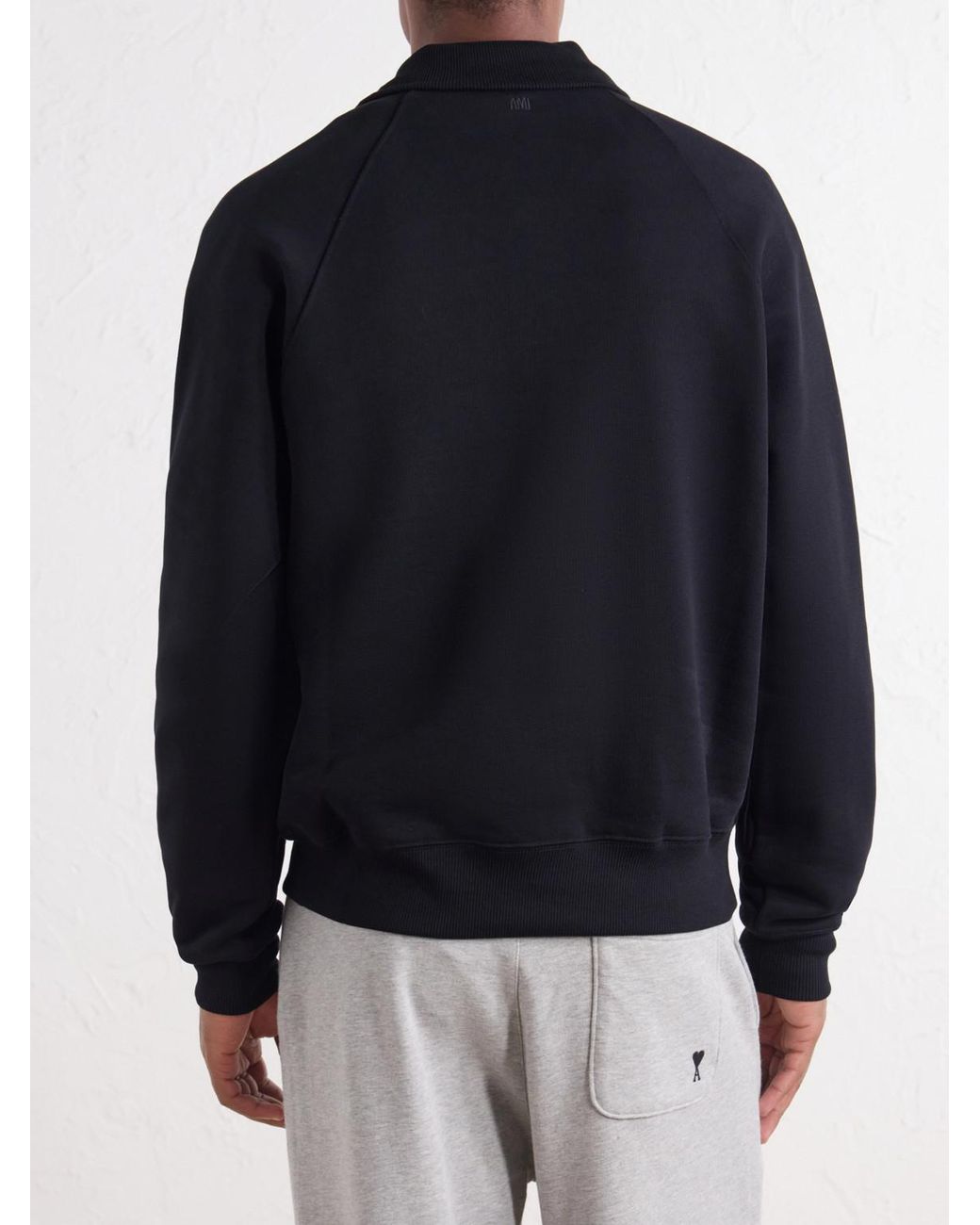 AMI Blue Logo-Embroidered Cotton-Jersey Half-Zip Sweatshirt for men