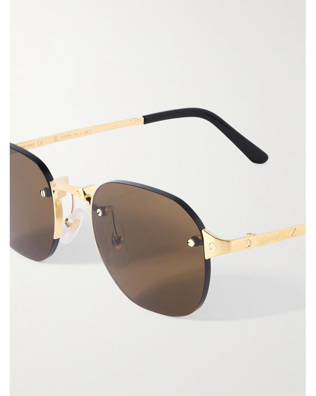 Cartier Natural Santos De Cartier Rimless Round-Frame-Tone Metal Sunglasses for men