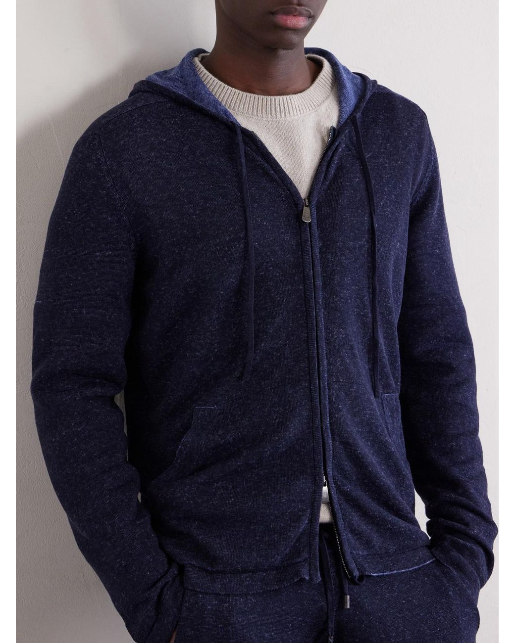Piacenza 1733 Blue Knitted Silk And Linen-Blend Zip-Up Hoodie for men