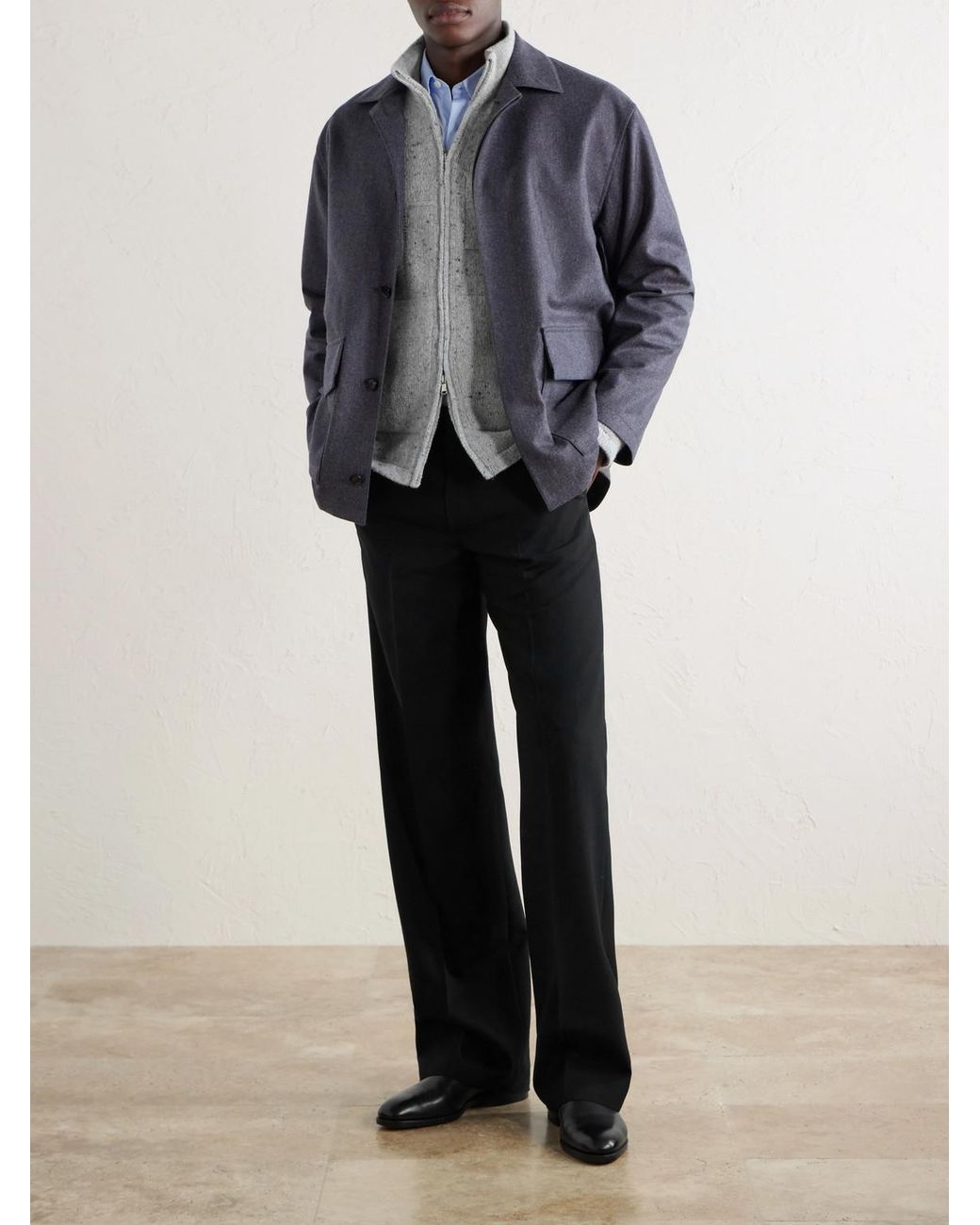 Inis Meáin White Lifeline Merino Wool And Cashmere-Blend Zip-Up Sweater for men
