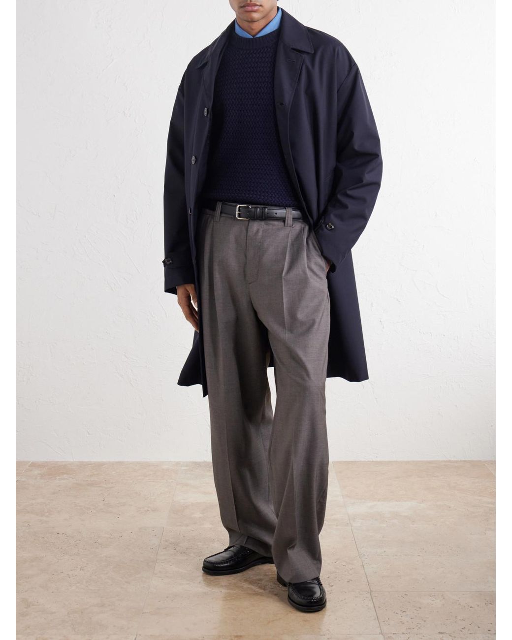 Sunspel Blue Merino Wool-Basketweave Sweater for men
