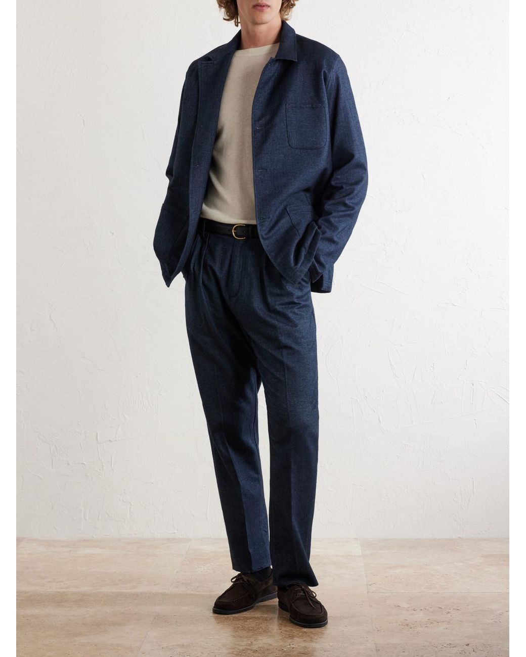Massimo Alba Blue Stan Straight-Leg Pleated Cotton Trousers for men