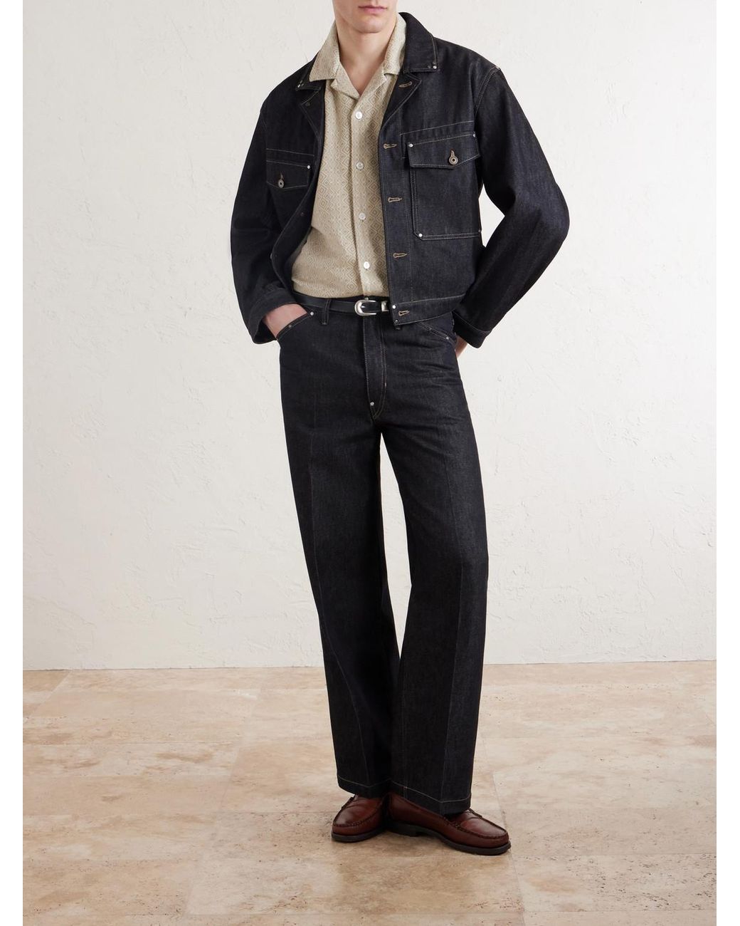 Aimé Leon Dore Natural Novelty Camp-Collar Cotton-Jacquard Shirt for men