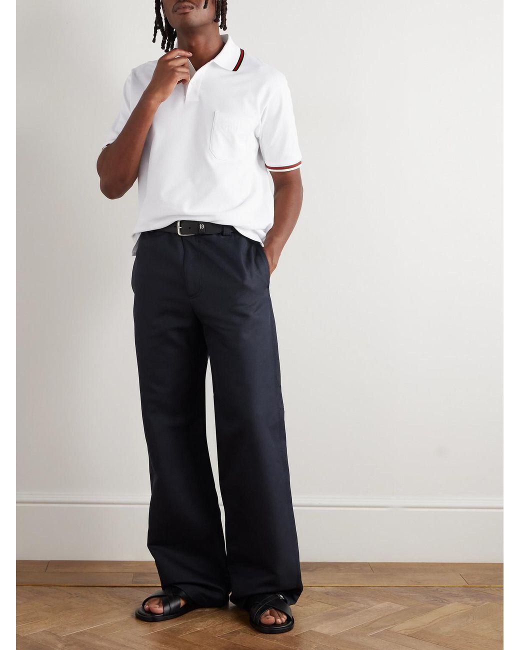Gucci White Logo-embroidered Cotton-blend Piqué Polo Shirt for men