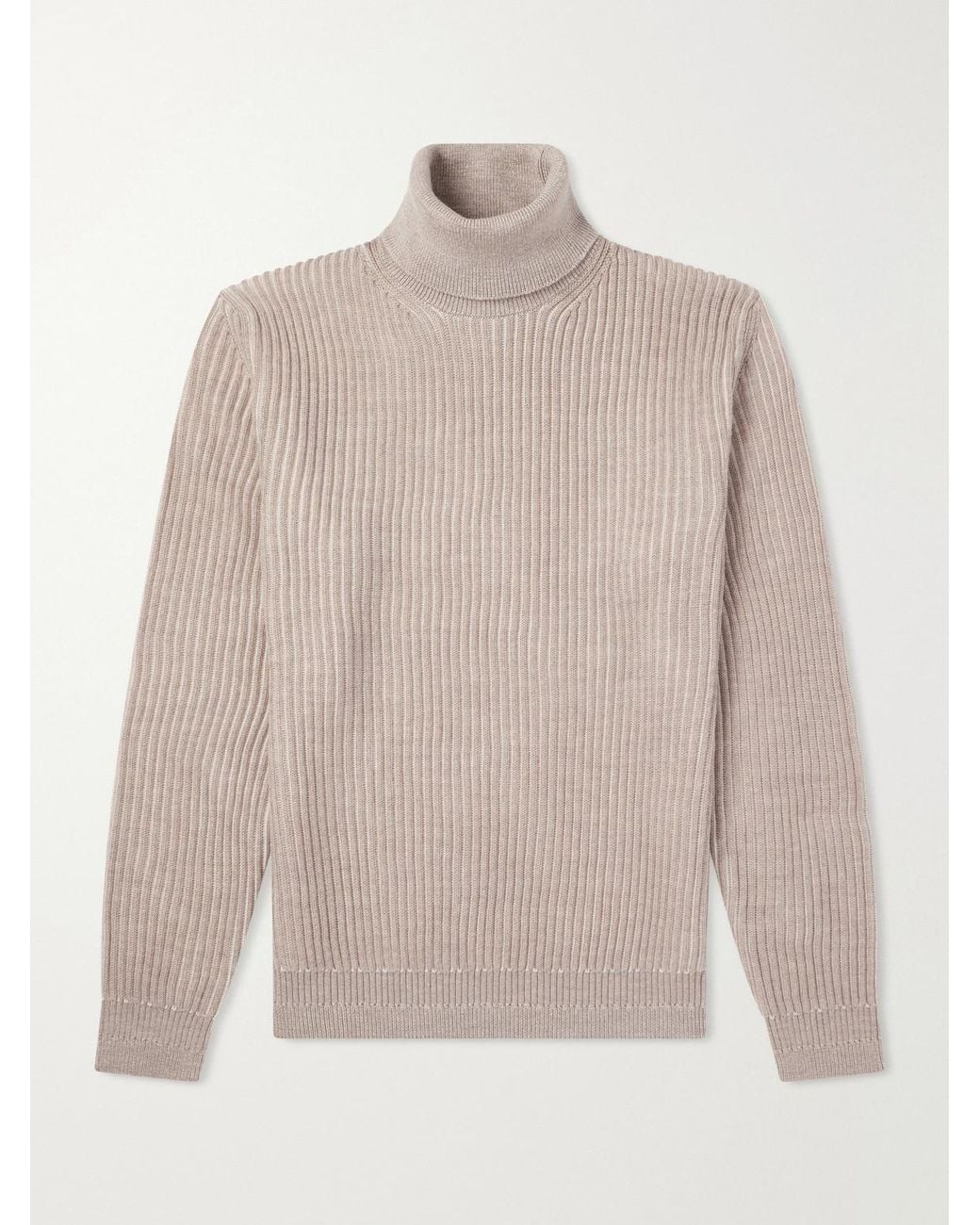 Slowear Natural Zanone Slim-Fit Ribbed Virgin Wool Rollneck Sweater for men