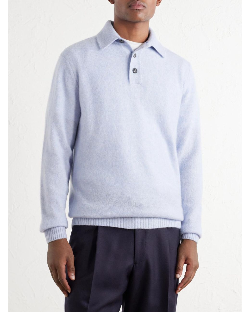 Thom Sweeney White Cashmere And Silk-Blend Polo Shirt for men