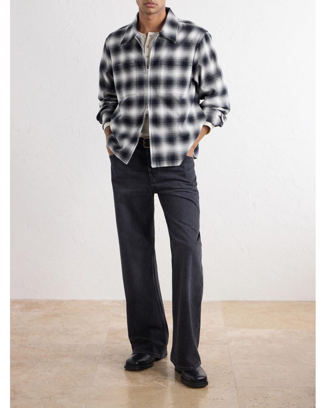 Corridor NYC Blue Zoclao Checked Zip-Up Cotton Jacket for men