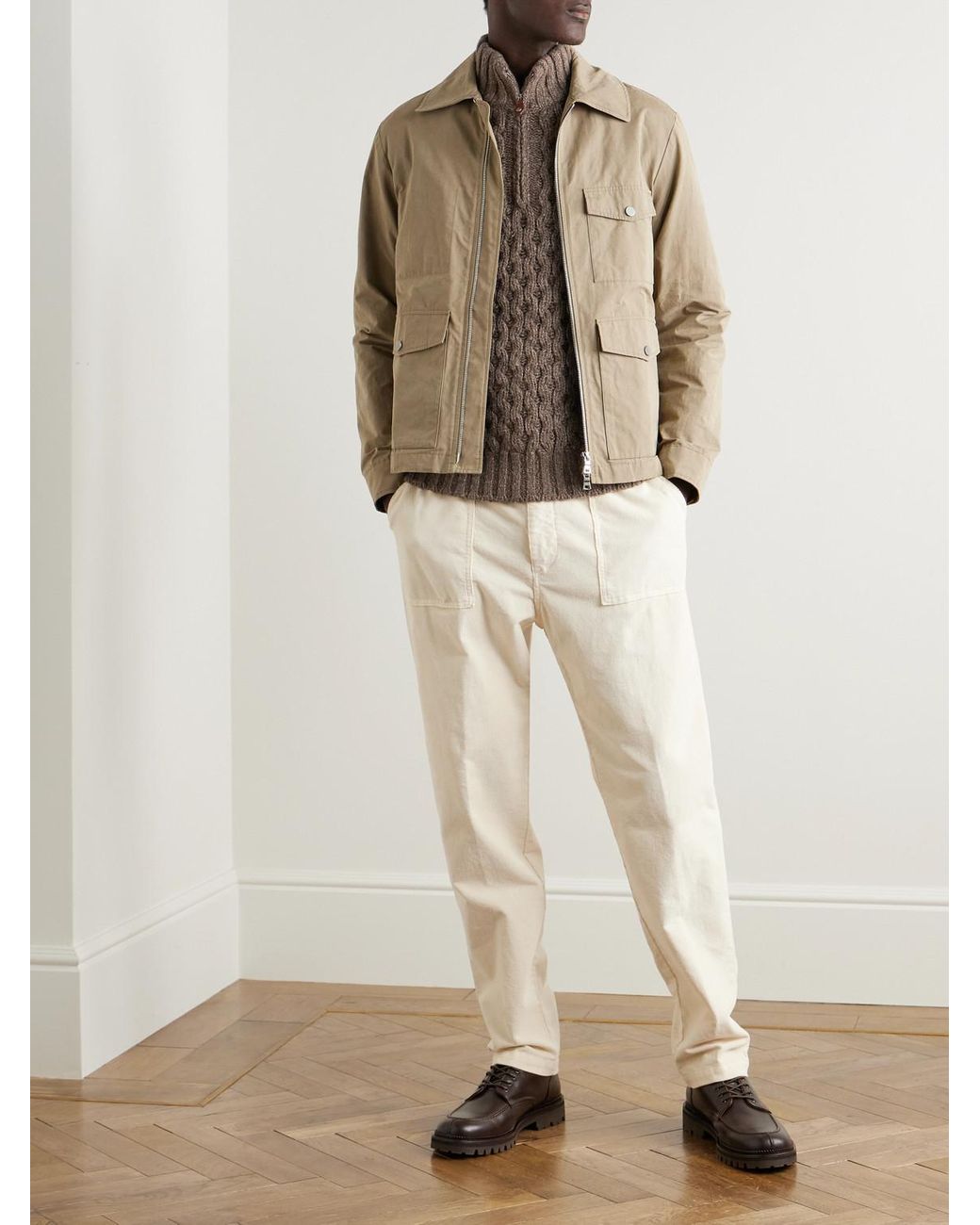 Loro Piana Brown Cable-Knit Cashmere Half-Zip Sweater for men