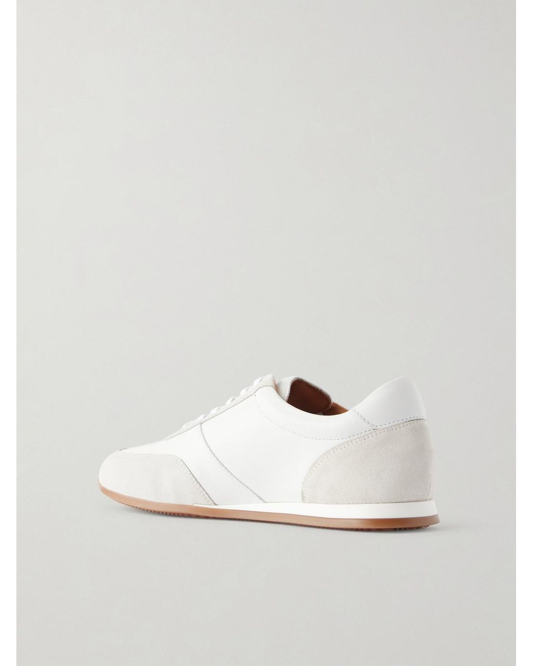Mr P. White Suede-trimmed Leather Sneakers for men