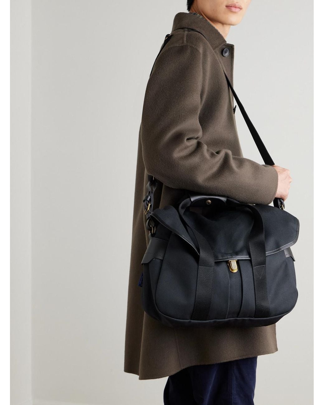 Bleu De Chauffe Blue Musette Business Leather And Webbing-Trimmed Canvas Weekend Bag for men