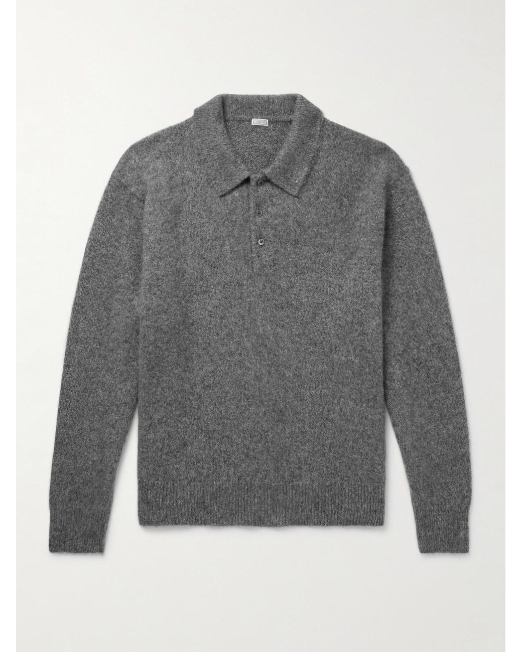 A.PRESSE Gray Brushed-Cashmere Polo Shirt for men