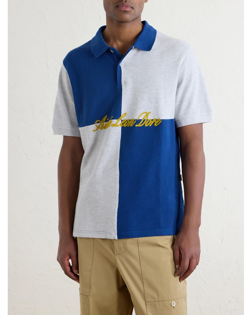 Aimé Leon Dore Blue Logo-Embroidered Colour-Block Cotton-Piqué Polo Shirt for men