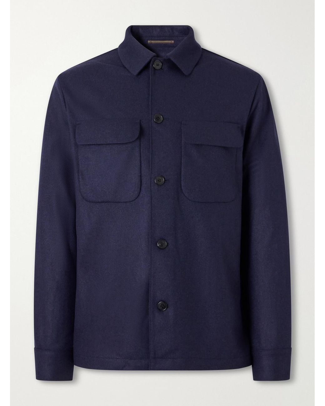 Slowear Blue Incotex Cashmere-Felt Overshirt for men