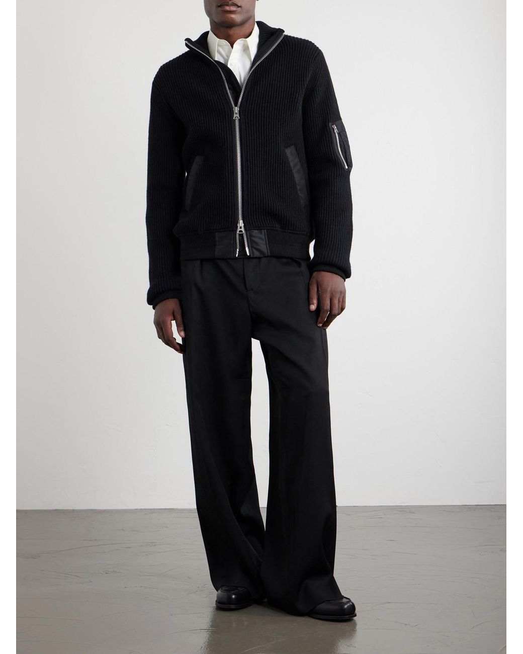 Sacai Black Knitted Wool Blouson Jacket for men