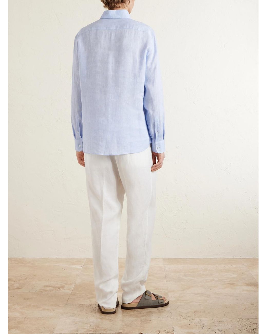 Brunello Cucinelli White Tapered Pleated Linen-twill Drawstring Trousers for men