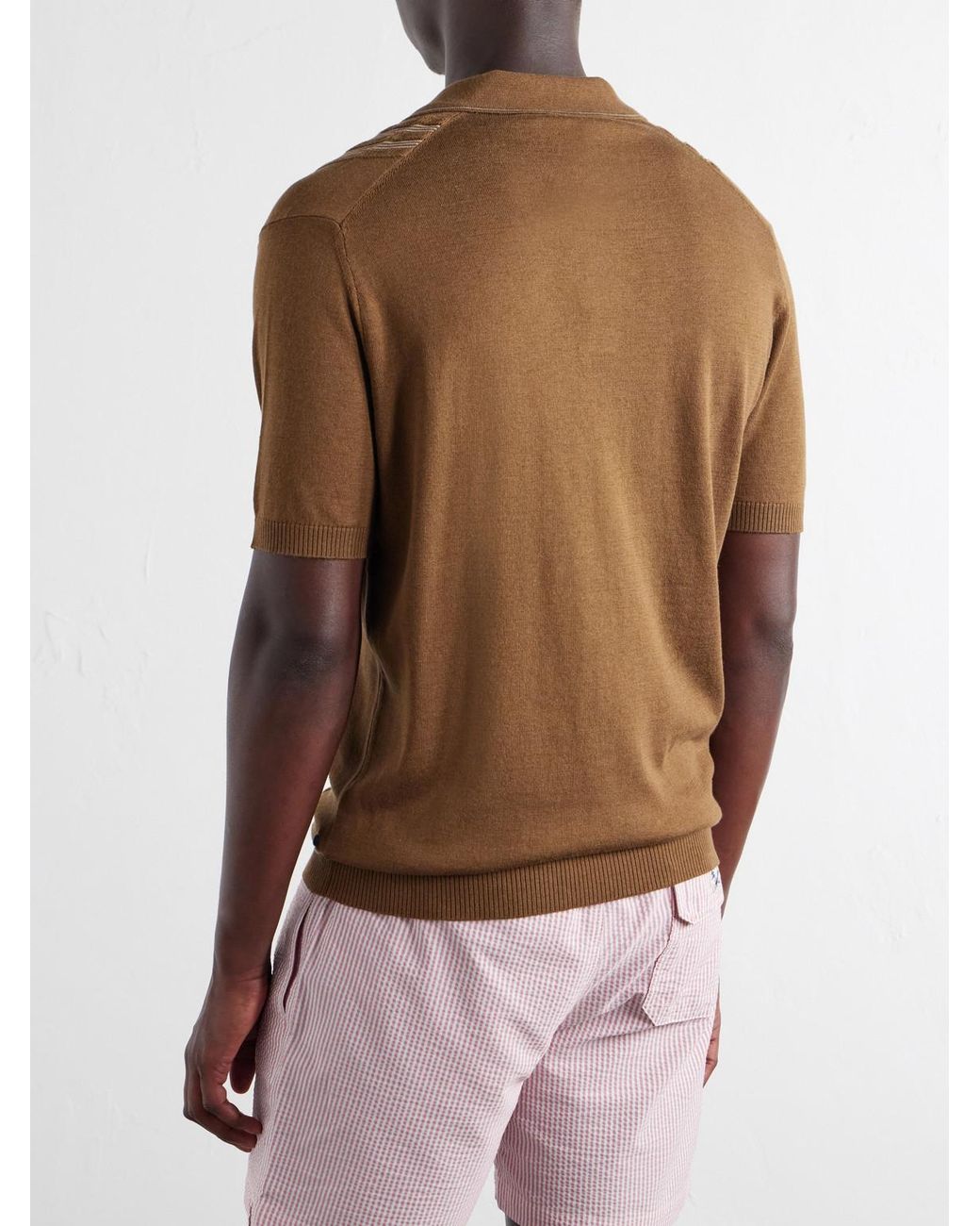Orlebar Brown Brown Horton Striped Silk And Organic Cotton-Blend Polo Shirt for men