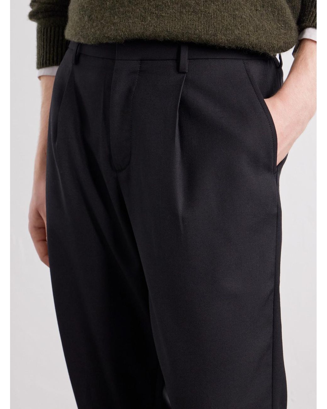 Mr P. Blue Wide-Leg Pleated Wool-Fresco Trousers for men