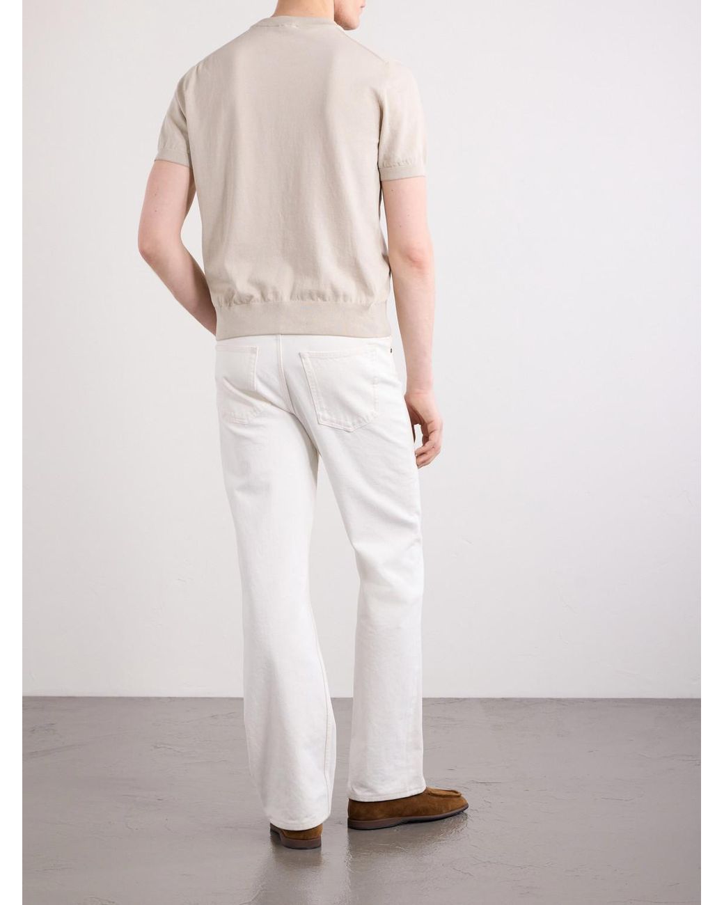 Brioni Natural Knitted Cotton T-Shirt for men