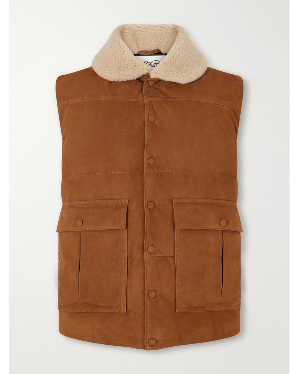 Valstar Brown Shearling-Trimmed Suede Down Gilet for men