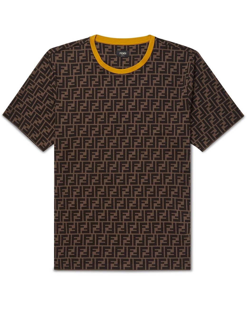 Fendi Contrast-tipped Logo-print Cotton-jersey T-shirt in Brown for Men ...