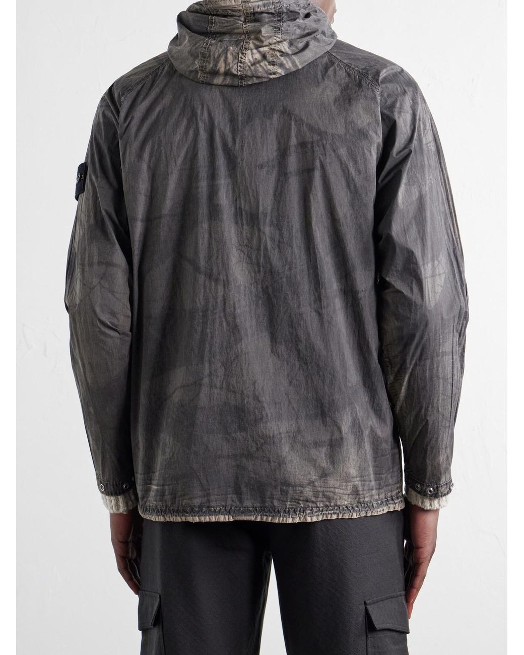 Stone Island Gray Garment-Dyed Printed Hooded Recycled Crinkle Reps Overshirt for men