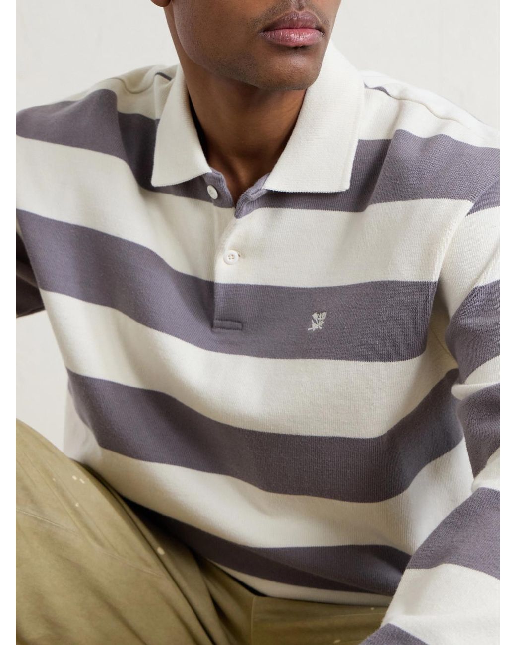 Aimé Leon Dore Gray Striped Cotton-Jersey Polo Sweater for men